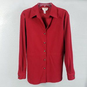 Talbots Size 8 Red Button Down Long Sleeve Shirt Top Blouse Light Weight Jacket